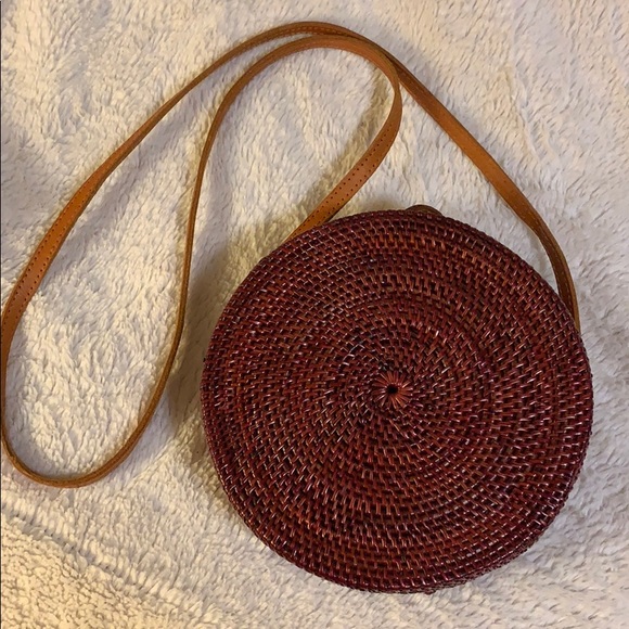 Francesca's Collections Handbags - Rattan straw woven leather crossbody bag